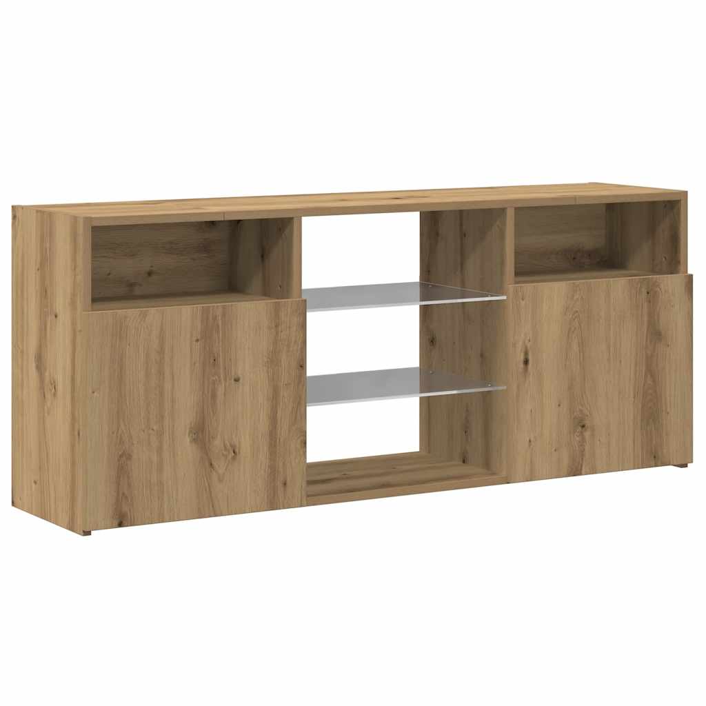 Käsityöläinen tammi tv-kaappi led-valoilla Zornia 120x30x50cm