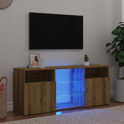 Käsityöläinen tammi tv-kaappi led-valoilla Zornia 120x30x50cm
