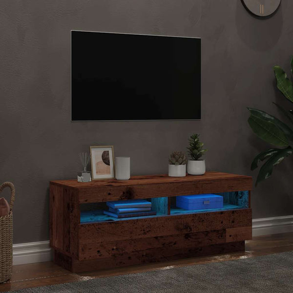TV-kaappi LED-valoilla vanha puu 100x35x40 cm teknillinen puu