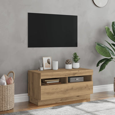 TV-kaappi LED-valoilla käsityöläinen tammi tekninen puu