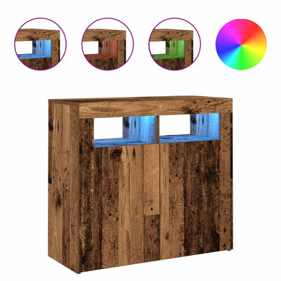 Senkki LED-valoilla vanhaa puuta 80x35x75 cm teknillinen puu