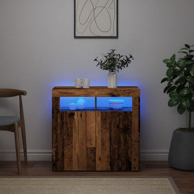 Senkki LED-valoilla vanhaa puuta 80x35x75 cm teknillinen puu