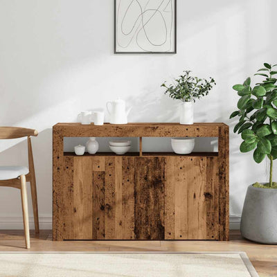 senkki LED-valoilla Vanha puu 115,5x30x75 cm Teknillinen puu