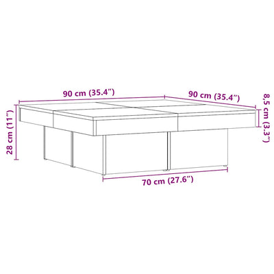Sohvapöytä vanhaa puuta 90x90x28 cm lastulevy