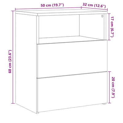 Yöpöydät 2 kpl artesaani tammi 50x32x60 cm tekninen puu