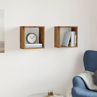 Seinäkuutiohyllyt 2 kpl vanhaa puuta 30x15x30cm teknillinen puu