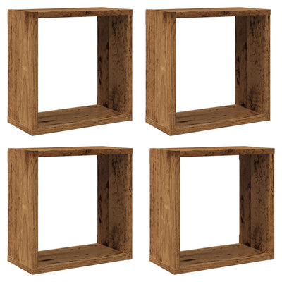 Seinäkuutiohyllyt 4 kpl vanhaa puuta 30x15x30cm teknillinen puu