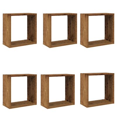 Wall Cube Hyllyt 6 kpl Vanha Puu 30x15x30 cm Teknillinen Puu