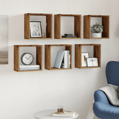 Wall Cube Hyllyt 6 kpl Vanha Puu 30x15x30 cm Teknillinen Puu