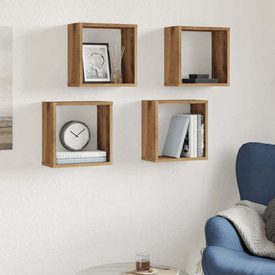 Wall Cube Hyllyt 4 kpl käsityöläinen tammi tekninen puu
