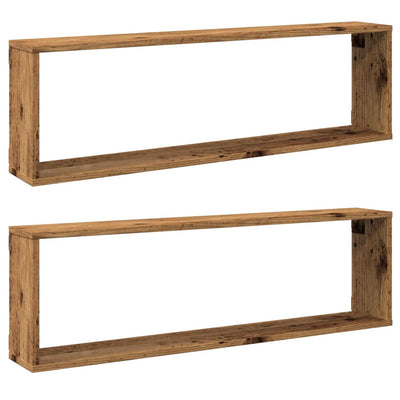 Kuutioseinähyllyt 2 kpl Vanha Puu 100x15x30 cm lastulevy
