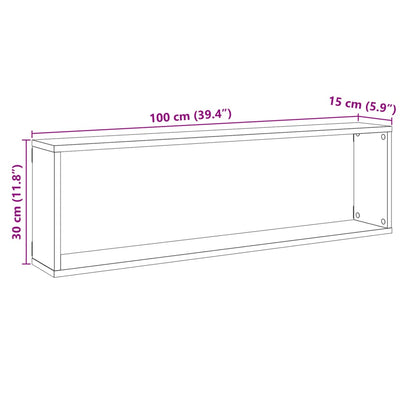 Kuutioseinähyllyt 2 kpl Vanha Puu 100x15x30 cm lastulevy