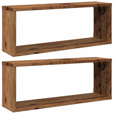 Kuutioseinähyllyt 2 kpl Vanha Puu 60x15x23 cm lastulevy