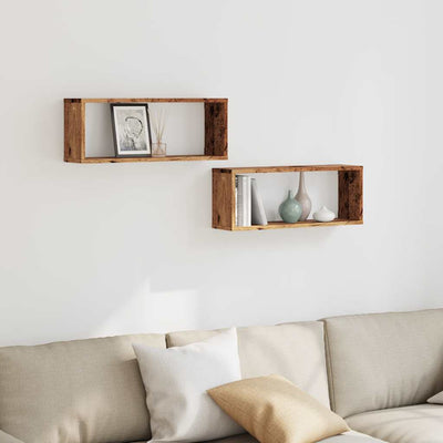 Kuutioseinähyllyt 2 kpl Vanha Puu 60x15x23 cm lastulevy