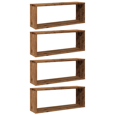 Kuutioseinähyllyt 4 kpl Vanha Puu 60x15x23 cm lastulevy