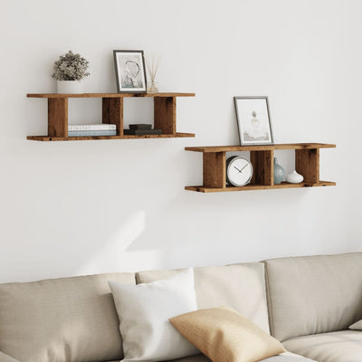 Seinähyllyt 2 kpl vanhaa puuta 75x18x20 cm tekninen puu