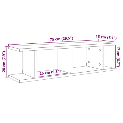 Seinähyllyt 2 kpl käsityöläinen tammi 75x18x20 cm tekninen puu