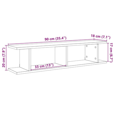 Seinähyllyt 2 kpl Old Wood 90x18x20 cm Engineered Wood