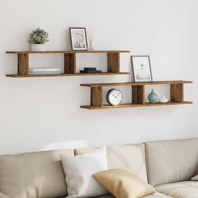 Seinähyllyt 2 kpl vanhaa puuta 105x18x20 cm tekninen puu