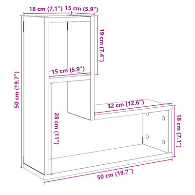Seinäkuutiohyllyt 2 kpl käsityöläinen tammi 50x15x50 cm