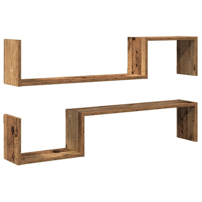 Seinähyllyt 2 kpl vanhaa puuta 100x15x20 cm lastulevy