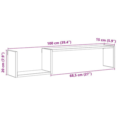 Seinähyllyt 2 kpl käsityöläinen tammi 100x15x20 cm tekninen puu