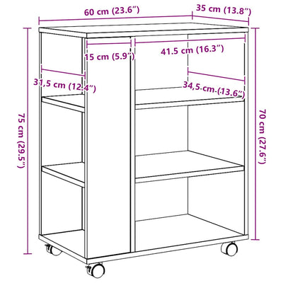 Artesaani tammi kaappi pyörillä Bernadina 60x35x75cm (puinen)