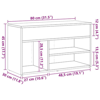 Kenkien säilytyspenkki vanhaa puuta 80x30x45 cm lastulevy