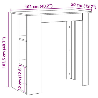 Käsityöläinen tammi baaripöytä hyllyllä Stavarache 102x50x103,5cm