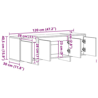 TV-taso vanhaa puuta 120x30x40,5 cm lastulevy
