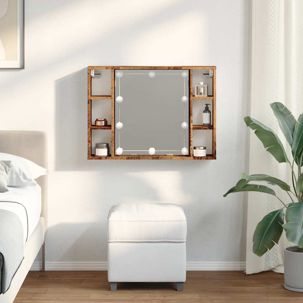 Vanha puu peilikaappi led-valoilla Sergie 76x15x55cm (puinen)