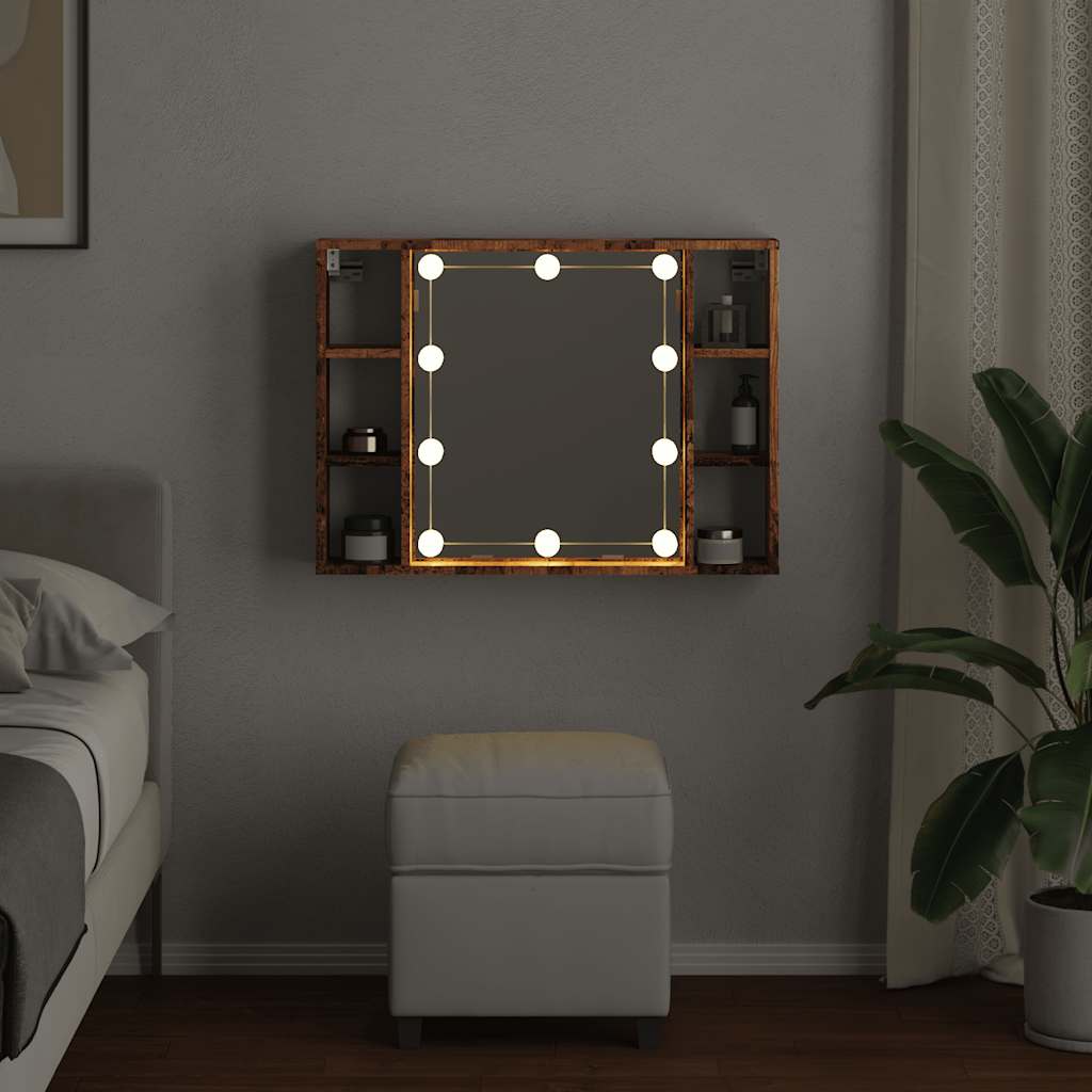 Vanha puu peilikaappi led-valoilla Sergie 76x15x55cm (puinen)