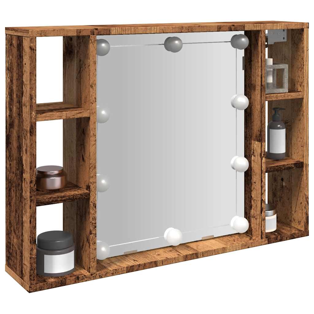 Vanha puu peilikaappi led-valoilla Sergie 76x15x55cm (puinen)