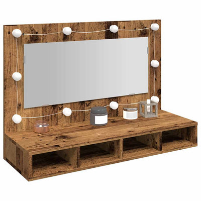 Peilikaappi LED-valoilla vanhaa puuta 390x31,5x62 cm