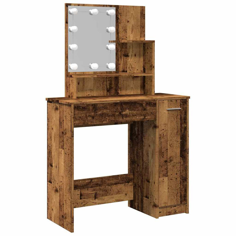 Vanha puu peilipöytä led-valoilla Gioni 86,5x35x136cm