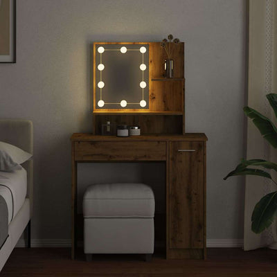 Peilipöytä LED-valoilla artesaani tammi 86,5x35x136 cm