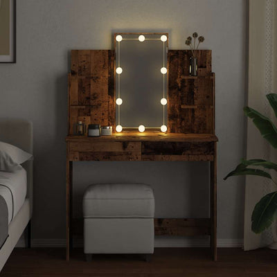 Vanha puu peilipöytä led-valoilla Valadea 96x40x142cm