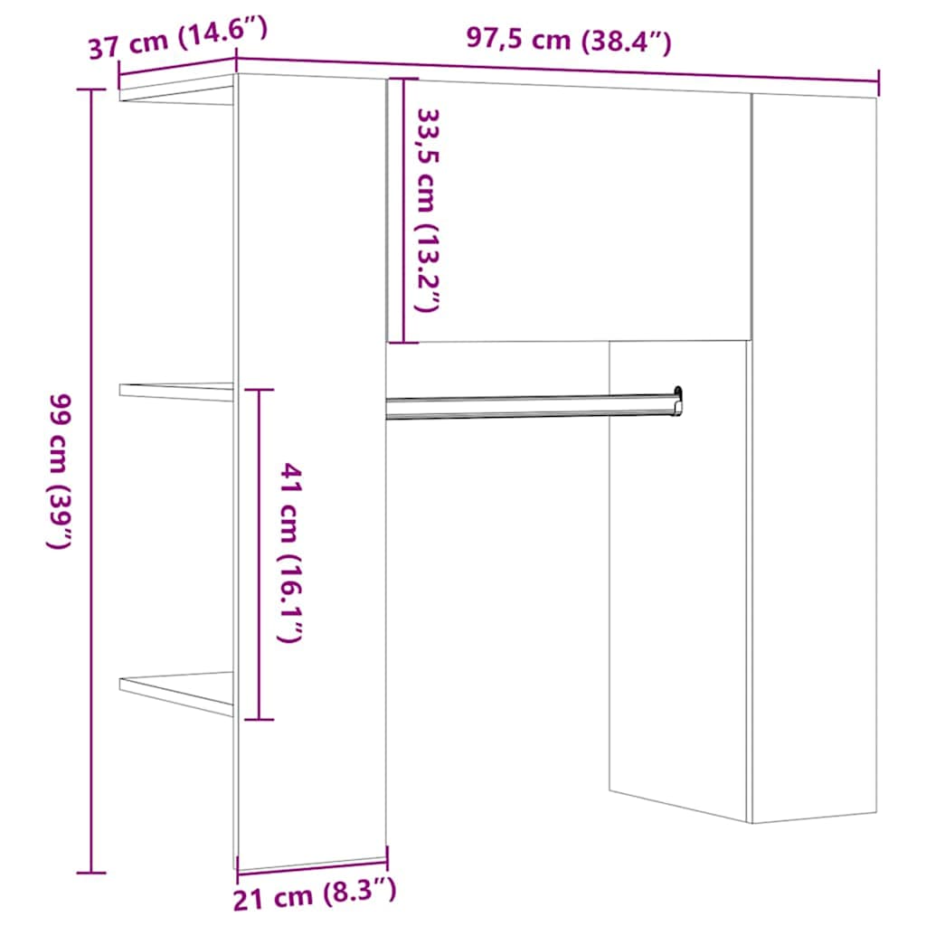 Käsityöläinen tammi eteisen kaappi Cubasa 97,5x37x99cm