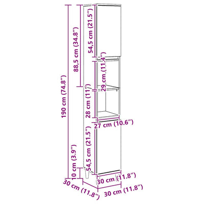 Artesaani tammi kylpyhuoneen kaappi Arturo 30x30x190cm (puinen)