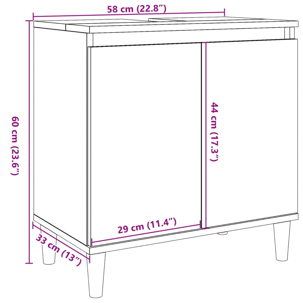 Pesuallaskaappi Ortansia 58x33x60cm (vanha puu, puinen)