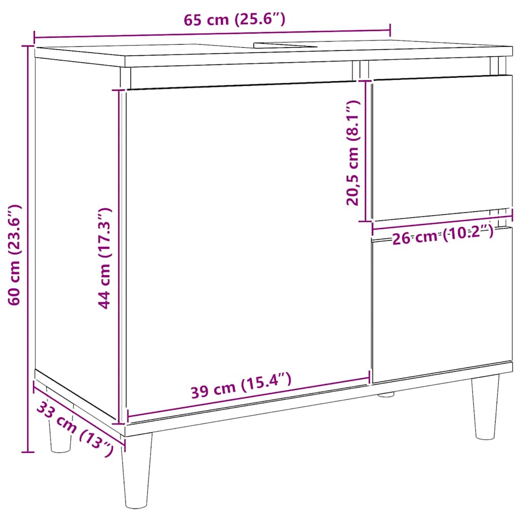 Artesaani tammi pesuallaskaappi Calipso 65x33x60cm (puinen)