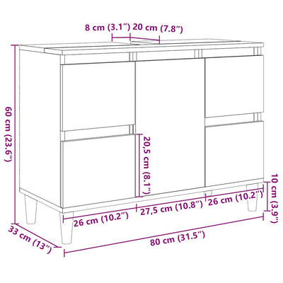 Pesuallaskaappi vanhaa puuta 80x33x60 cm tekninen puu