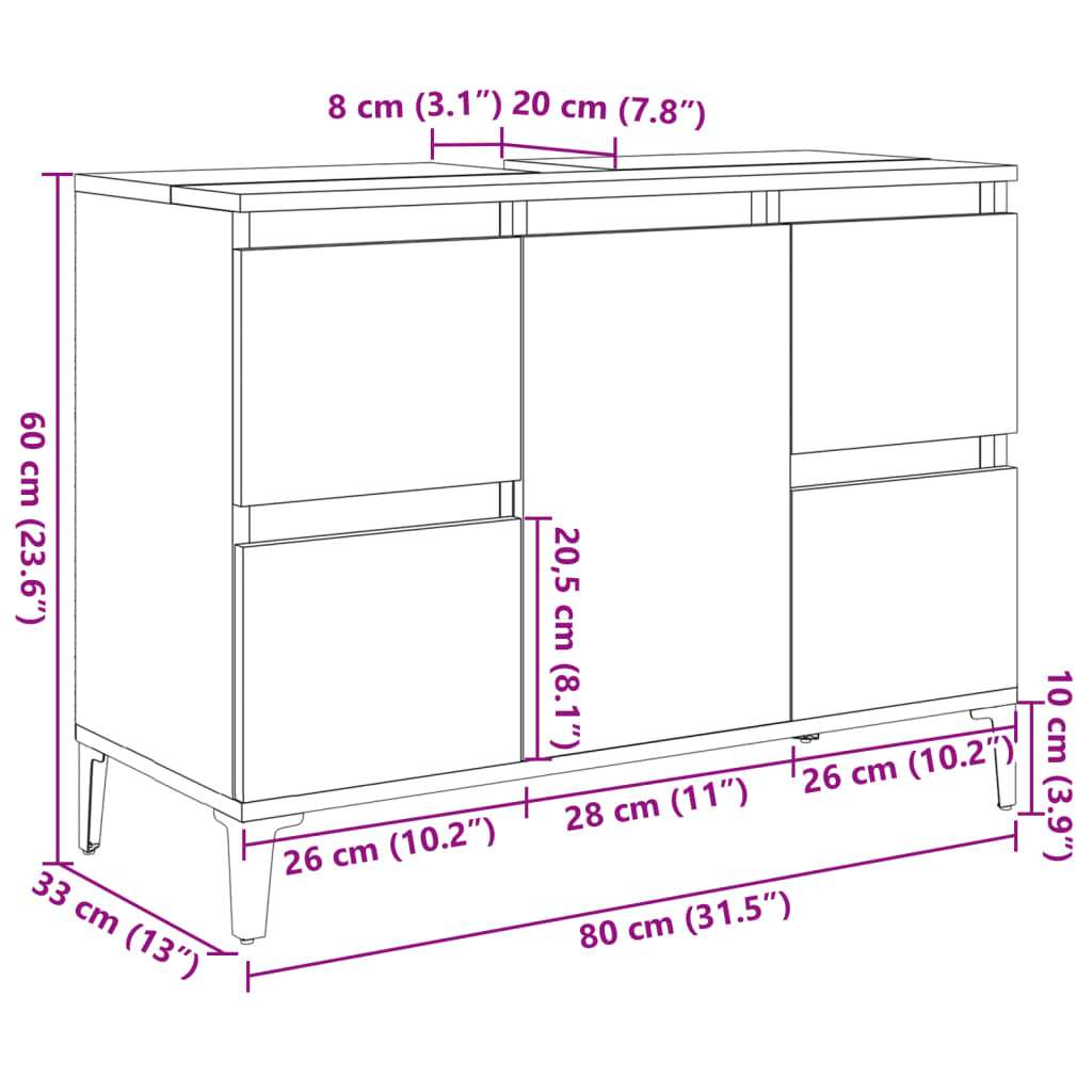 Betoninharmaa pesuallaskaappi Sinza 80x33x60cm (puinen)