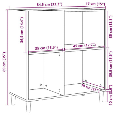 LP-levyjen säilytyskaappi vanhaa puuta 84,5x38x89 cm