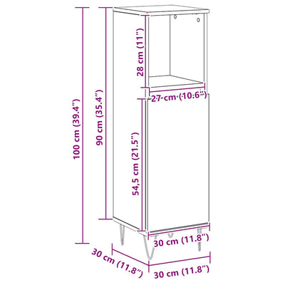 Artesaani tammi kylpyhuoneen kaappi Salgirtai 30x30x100cm (puinen)