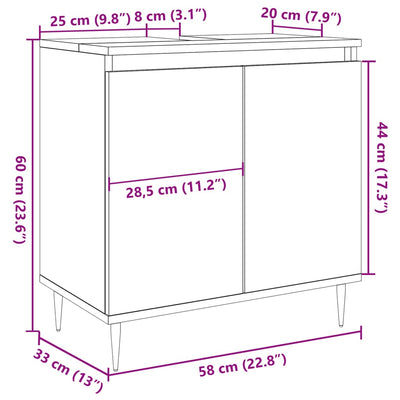 Kylpyhuoneen kaappi betoninharmaa 58x33x60 cm tekninen puu