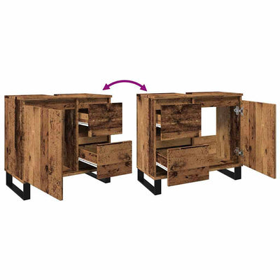 Vanha puu kylpyhuoneen pesuallaskaappi Jozsefa 65x33x60cm