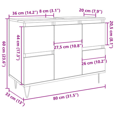 Kylpyhuoneen kaappi betoninharmaa 80x33x60 cm tekninen puu