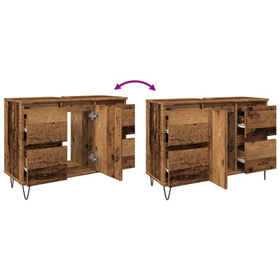 Vanha puu kylpyhuoneen kaappi Merlo 80x33x60cm (puinen)