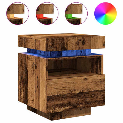 Yöpöytä LED-valoilla vanhaa puuta 40x39x48,5 cm